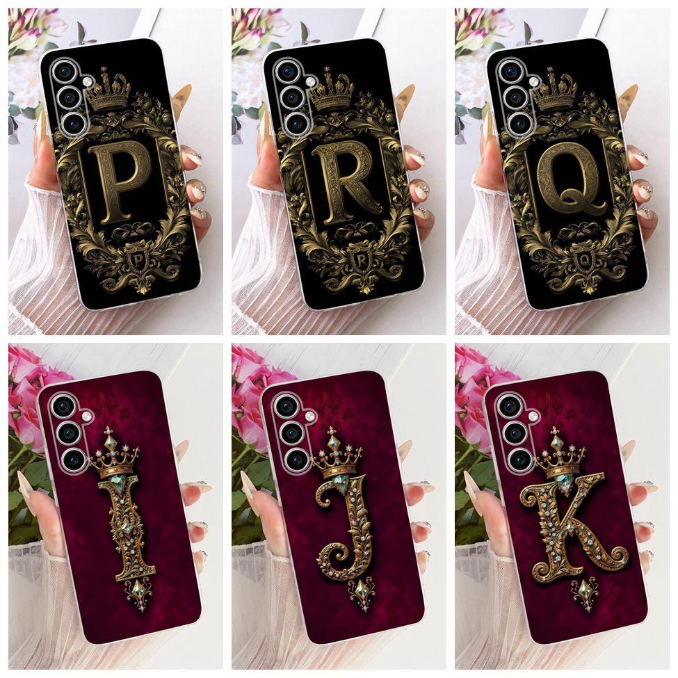 For Samsung S23 FE Case Transparent Luxury A-Z Letters Crown 2D Painted Soft Casing For Samsung Galaxy S23 FE SM-S711B Cover