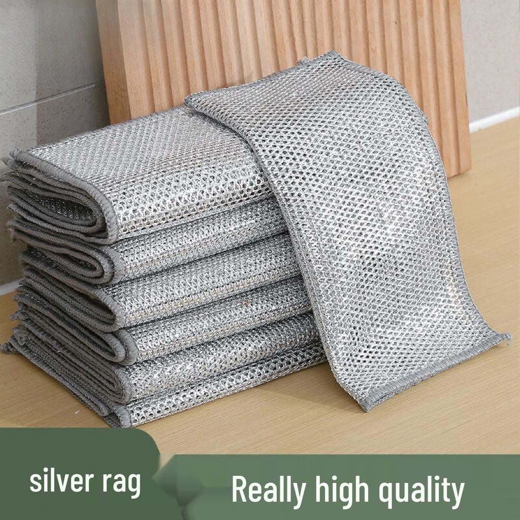 High-Quality Silver Thread Dishcloth: Soft, Durable, Non-Stick, and Tough Dishwashing Cloth with Steel Wire and Polyester Blend.