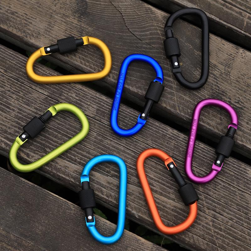 Aluminum Alloy Carabiner Quickdraw with Lock – Keychain D-Ring Hook & Backpack Buckle for Water Bottle or Wind Rope.