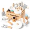 Wooden Pretend Play Kitchen Toys Cutting Food Accessories Set Fruit Vegetable Bakery Meat Fish Early Educational Cognition Toys