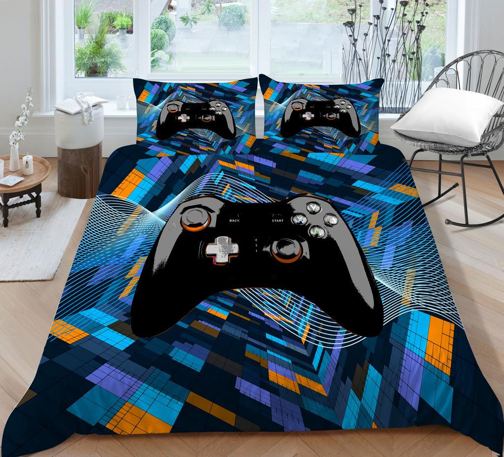 3D Technology Gaming Console Series Bedding Set with High-definition Digital Printing Game Handle, Down Duvet Cover and Pillowcase 2/3 Pieces