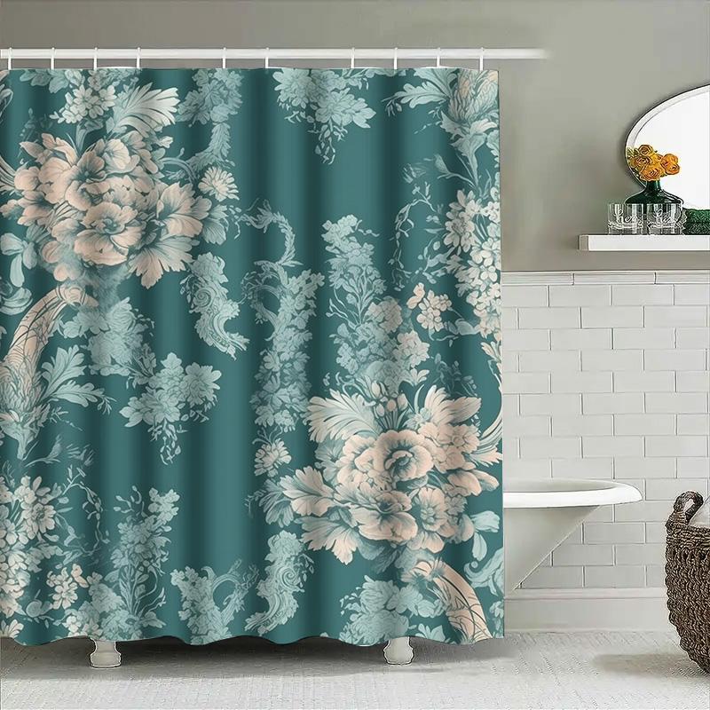 

Vintage Floral Shower Curtain Blue Green White Design Waterproof Bathroom Decor Home Decoration 90x180cm