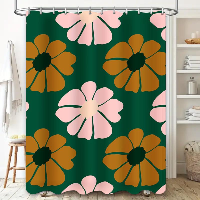 Stylish and Colorful Bath CurtainFloral Print Shower Curtain made with High-Quality Materials for Bathroom Decorations Green + P