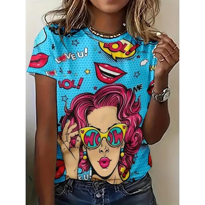 

Женская летняя футболка с коротким рукавом, универсальная, с 3D-принтом, серия персонажей, повседневный топ 6xl