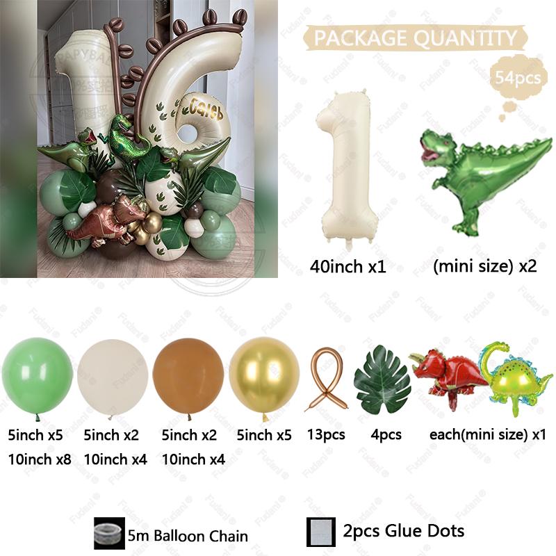 54pcs Jungle Theme Dinosaur Party Balloon Arch Set for Boy Wild One 1-9st Birthday Party Decoration Baby Shower First Birthday