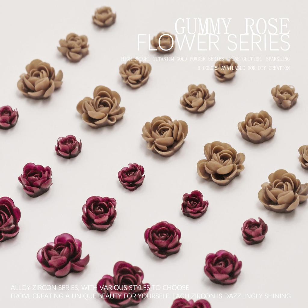 Crimson Rose 3D Nail Art Accessories - DIY Press-on Flower & Leaf Design