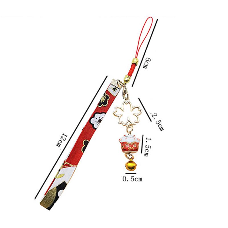 Japanischer Smartphone-Anhänger Lanyard Blume Katze Glocke Anhänger