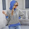 Damen Modischer Lässiger Gestreifter Kapuzenpullover mit Tasche Locker Langärmlig