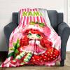 Strawberry Girl With Placeholder On A Pink Striped Background Cozy Customizable Blanket Personalized Name Durable Comfort Perfect For Sofa Couch