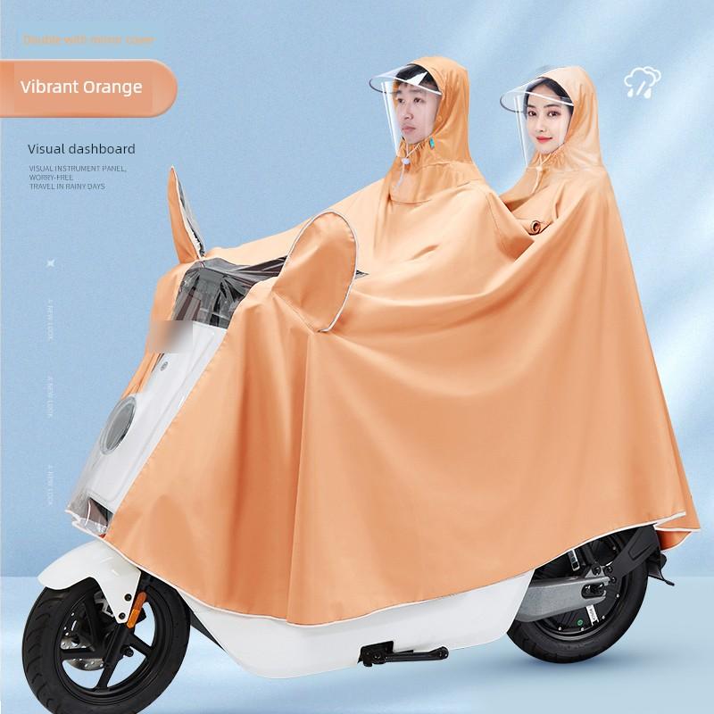 Electric Motorcycle Raincoat for Women, Double-Person Full-Body Long Raincoat, Storm-Proof, Parent-Child Riding, Mother-Child Dedicated Rain Poncho