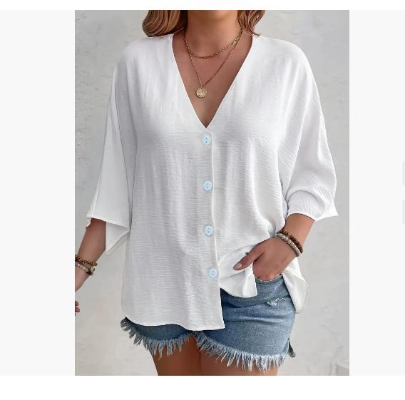 

Women s Fashion Women s Tops Loose V-Neck Long Sleeve T-Shirt Spring Summer Elegant Solid Color Casual Blouse XS білий