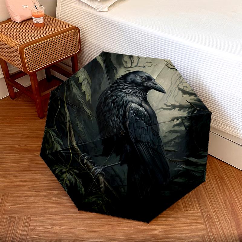 1PC Crow Raven Skull Umbrella Portable Folding Umbrella Iron Frame Hole Bone Structure Outdoor Home Umbrella