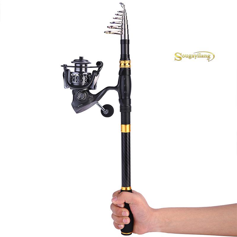 Spinning Fishing Rod and Fishing Reel Combos Portable Carbon Fiber Telescopic Fishing Pole