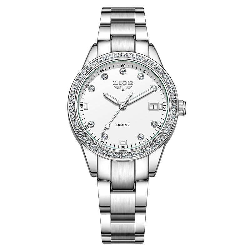 

LIGE Luxury Women Watches Stainless Steel Waterproof Calendar Creative Ladies Watch Fashion Elegant Luminous Quartz Wristwatch белый