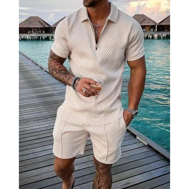 2025 summer men's 3D digital printing short-sleeved polo fashion sports and leisure suit foreign trade men's solid color