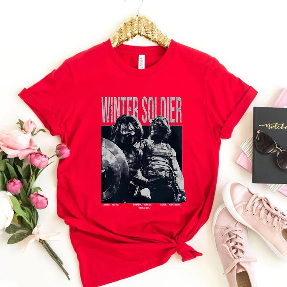 Vintage Winter Soldier T Shirt Bucky Barnes Shirt Retro 90s Tshirt Unisex Short Sleeves Tops Trendy Graphic T Shirts Fan Gifts S