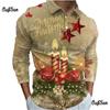Men Fashion Spring Autumn Polyester Zippo Polo Shirt  Christmas 3D Digital Print Casual Polo Shirt Tops