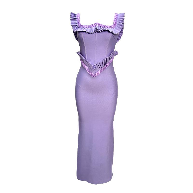 Purple Beaded Bandage Evening Dress - Sleeveless Socialite Style