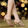 Fashion Summer Cute Sweet Diamond Crystal Mid Heel Open Toe Sandals Women's Casual Gold Party Nightclub Comfortable Sandals