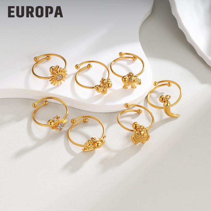 18K Gold Multi-Element Stainless Steel Pendant Ring - Fashionable High-End Design