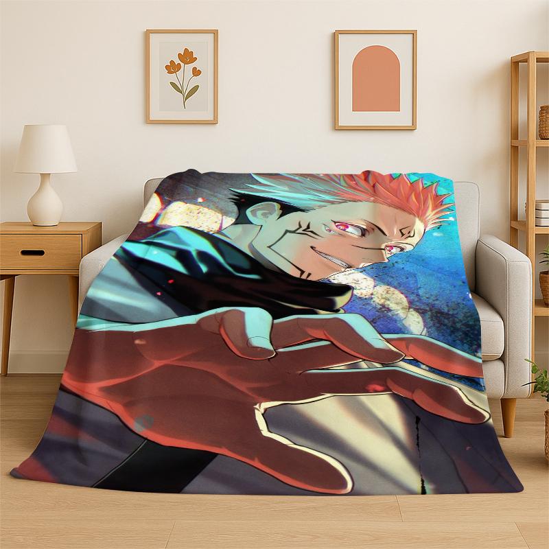 Cartoon Jujutsu Kaisen Anime Itadori Yuj Flannel Blanket Soft Warm Throw Blanket for Bedroom Living Room Bed Travel Picnic Kid