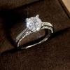 Simple Female Rings  Sterling Silver Geometric 4 Claws Design Round Zircon Rings for Women Big Crystal Wedding  Gift