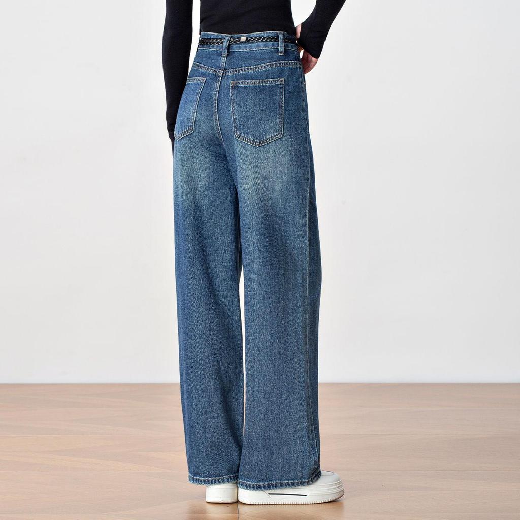 Trendy Autumn 2025 Women's High-Waisted Wide-Leg Jeans with Ribbons - Slimming, Versatile Korean Style.