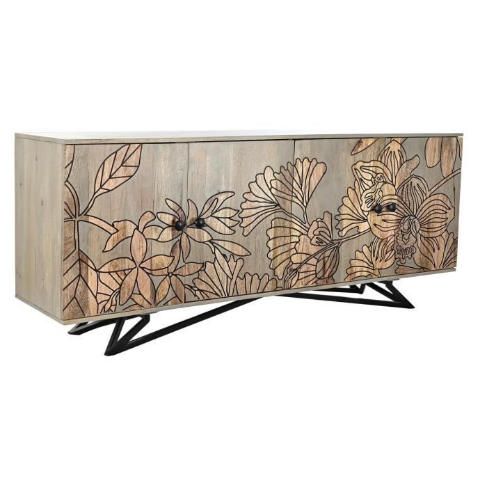 Buffet - Naturel - Bois de manguier - Métal - 4 portes - 177 x 45 x 74 cm