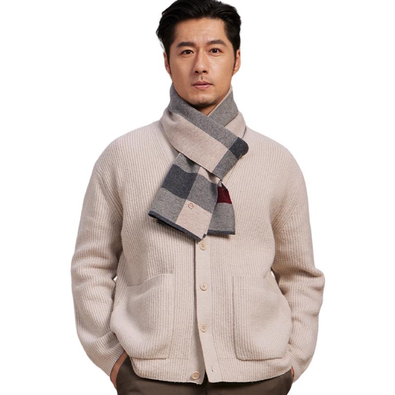 Shanghai Story Men's 100% Wool Plaid Scarf