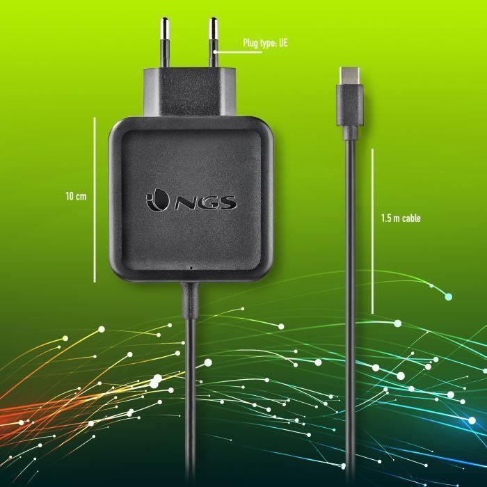 NGS Настенное зарядное устройство для компьютера 45 Вт Разъем USB Type-C, универсальное, автоматическое. Черный цвет.