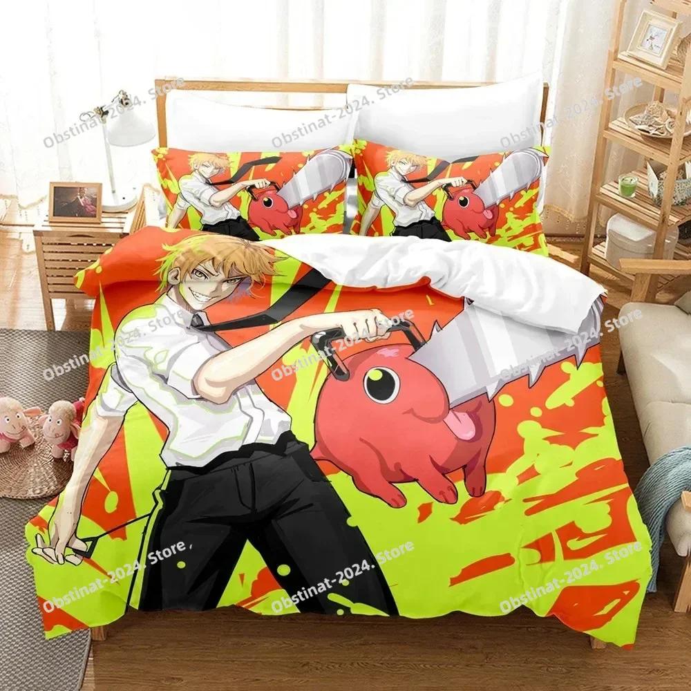 Chainsaw Man Beding Set Anime Carton Twin Beding Set Double 3 Piece Bed Soft with Soft Fabric Duvet Cover Double King Cover Home Textile