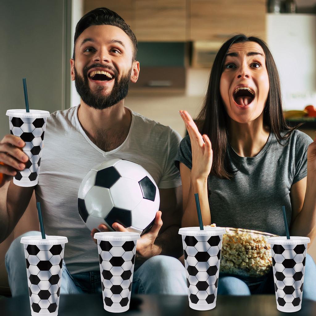 10 Pcs 25 Oz Plastic Soccer Cups Reusable Tumbler With Lid And Straw Soccer Birthday Party Gifts For Coach Fan Men Women Sports