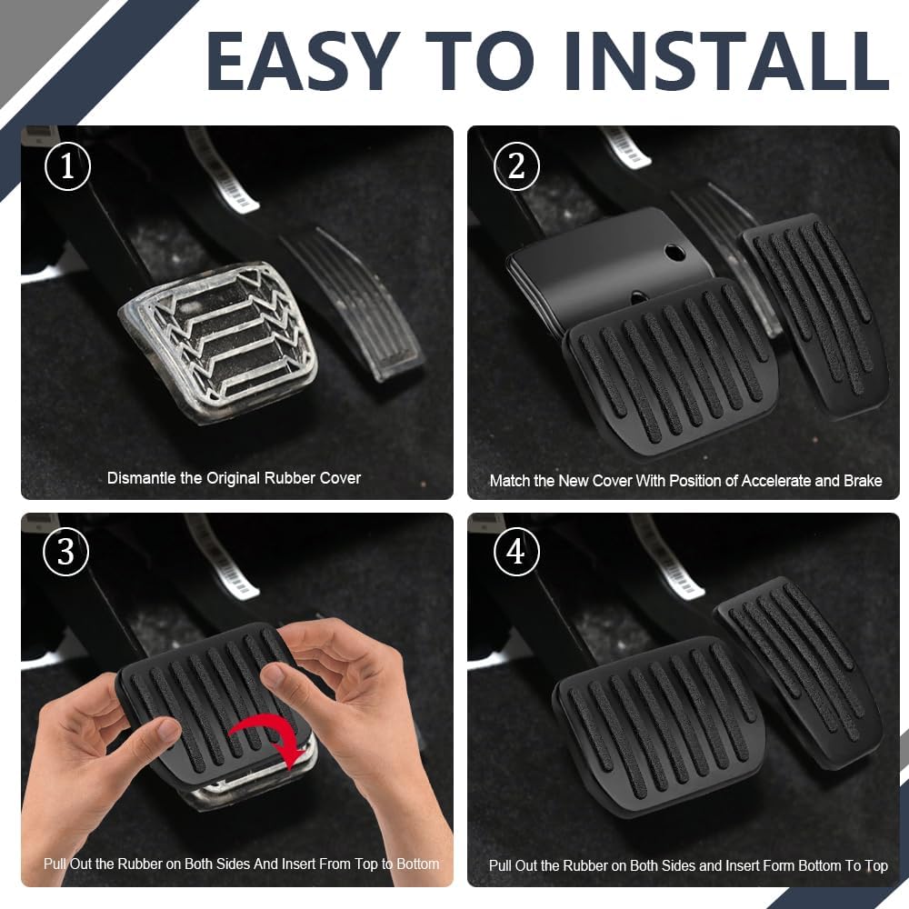 ASUBHA Foot Pedal Pads Set, Car Pedal Covers, Auto Aluminum Pedal Covers, Non-Slip Performance Aluminum Car Accessories Brake & Accelerator Pedal
