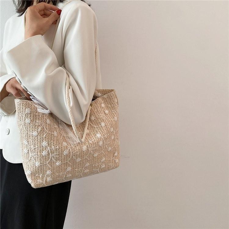 Sommer Damen Große Kapazität Spitze Häkeln Schultertasche Stilvolle Gewebte Handtasche in Weiß und Khaki