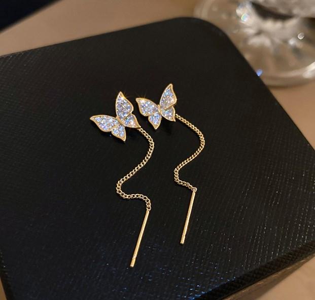 Zircon Butterfly Tassel Earrings for Women New Fashion Luxury Temperament Purple Drop Earrings Sparkle Party Jewely