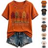 Women's Maple Leaf Print Short Sleeve T-Shirt for Fall