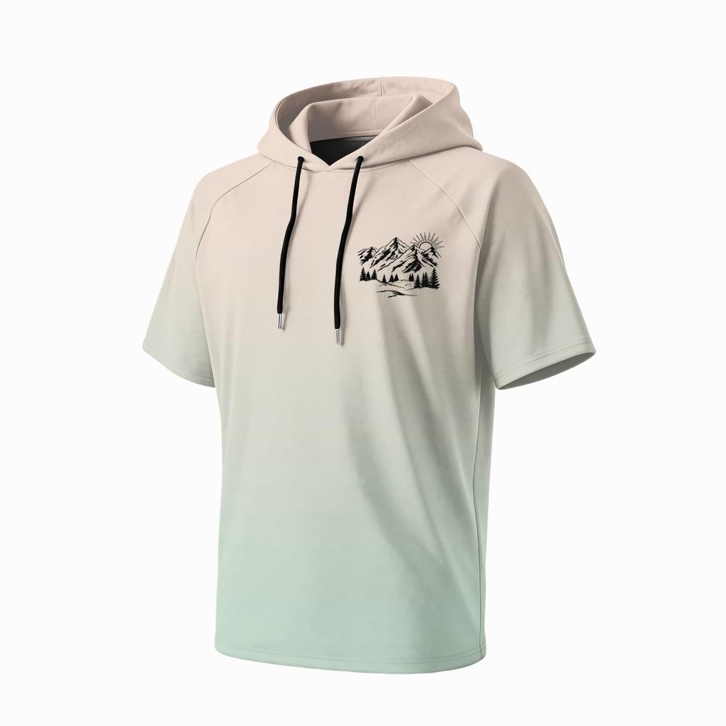 Men's Summer Quick Dry Short Sleeve T Shirt UPF 50 Plus Sun Protection Hooded Fishing Sports Shirt Lightweight Breathable