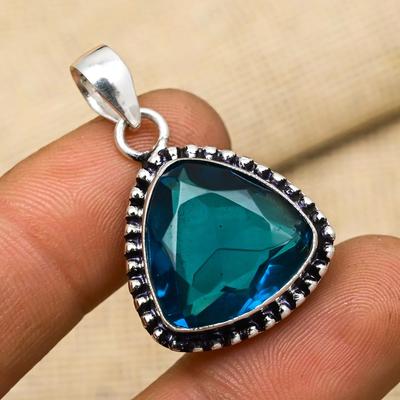 Indicolite Gemstone Jewelry Handmade 925 Sterling Silver Grandma Pendant Gift For Her