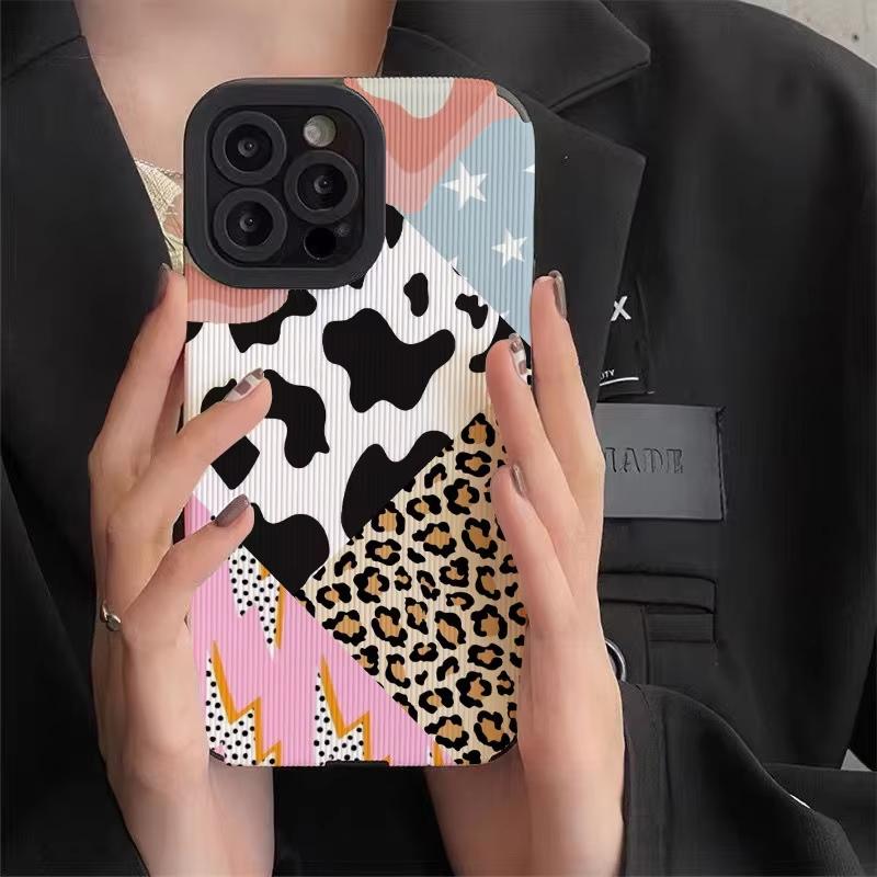 Creative Leopard Cow Silicone Leather Case For iPhone 16 15 14 13 17 Pro Max Air 11 12 Mini Soft Shockproof Cover