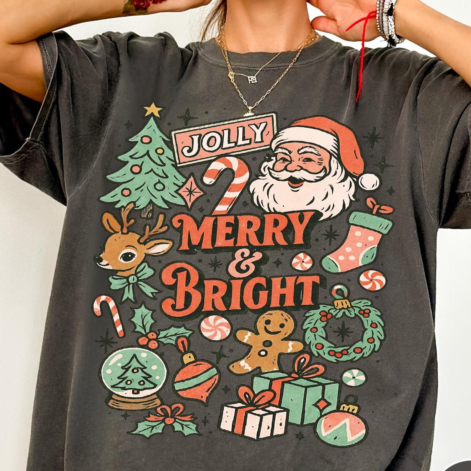 Retro Christmas Comfort Colors® T-Shirt: Merry and Bright, Vintage Christmas Aesthetic, Women s Christmas Graphic Tee 3XL