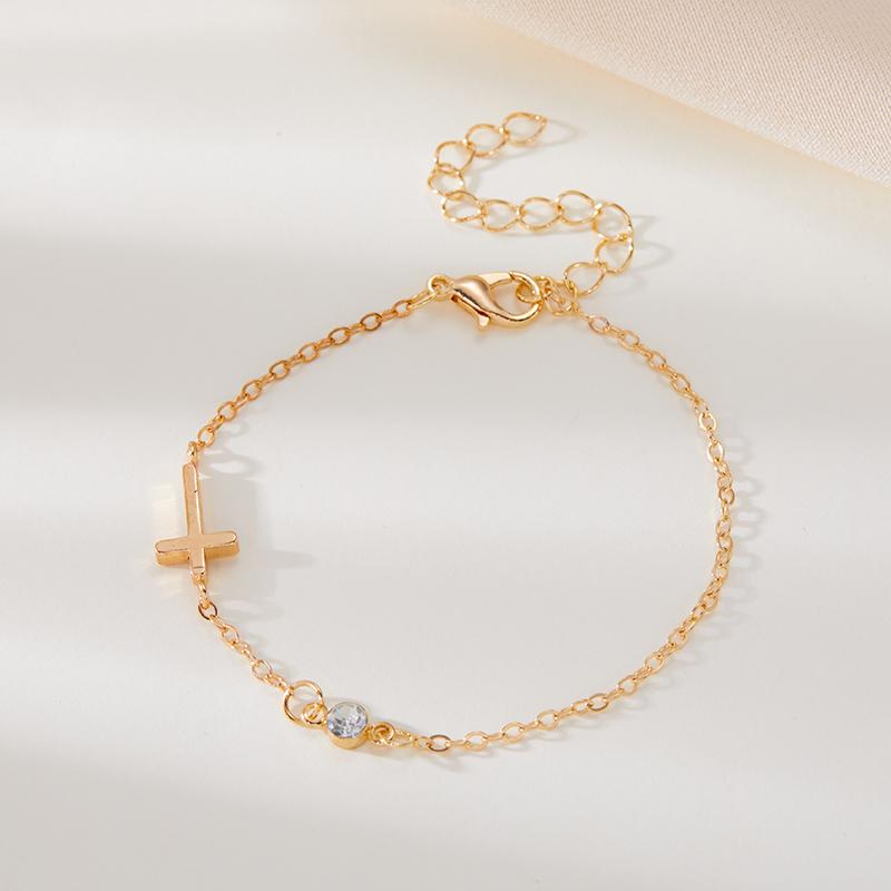 Fashion Simple Gold Color Cross Chain Bracelet for Women Shiny CZ Zircon Charm  Hand Bracelet Wedding Zircon Accessories