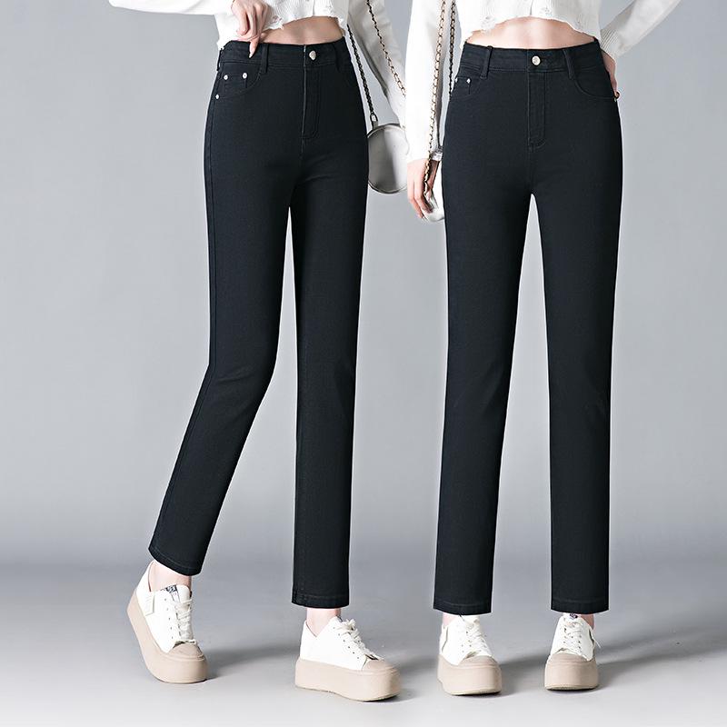 

Women s High Waist Slimming Black Cigarette Jeans - Versatile Straight Leg Casual Pants M [96-105 lbs] чорний