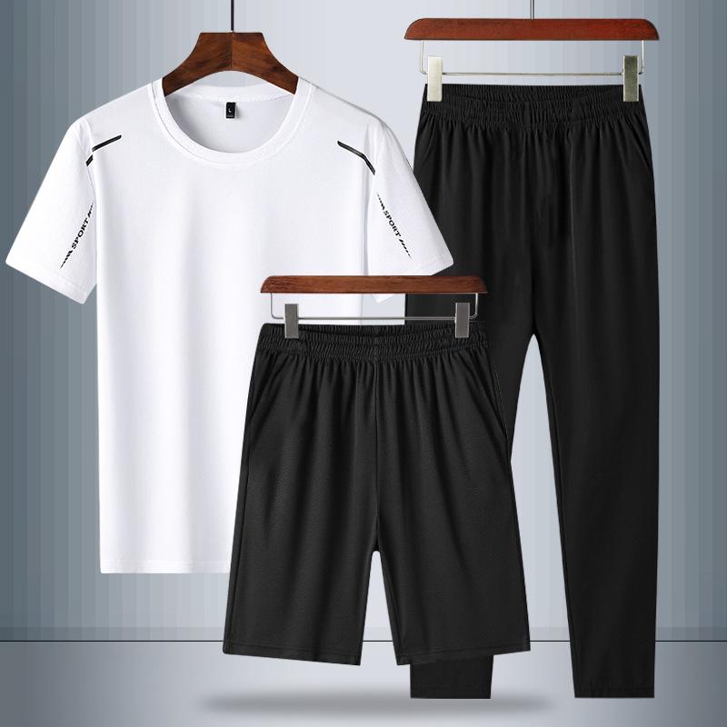 Men's Quick-Dry Ice Silk Round Neck Running Suit: 3-Piece Summer 2024 Bestseller