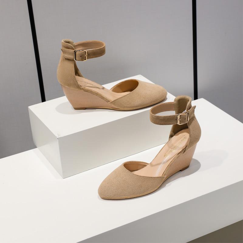 Mode Damen Slipper Retro Wildledersandalen Plateauabsatz Große Größe Schnallenriemen Modisches Damen Freizeit-Schuhwerk