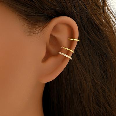 Conjunto de Brincos de Clipe Geométricos com Zircônia para Mulheres Ear Cuff Sem Perfuração