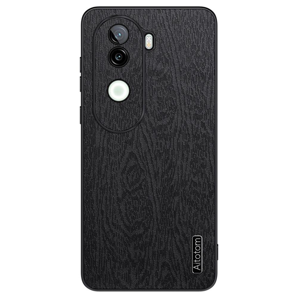

For vivo V40e 5G Case Wood Texture PU Leather Coated PC+TPU Phone Cover Black