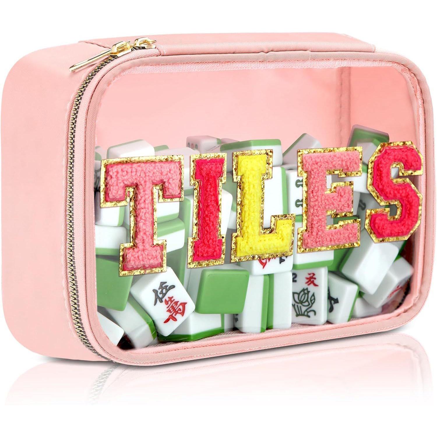 Women s Embroidery Letter Mahjong Makeup & Toiletries Bag, Large Capacity Storage