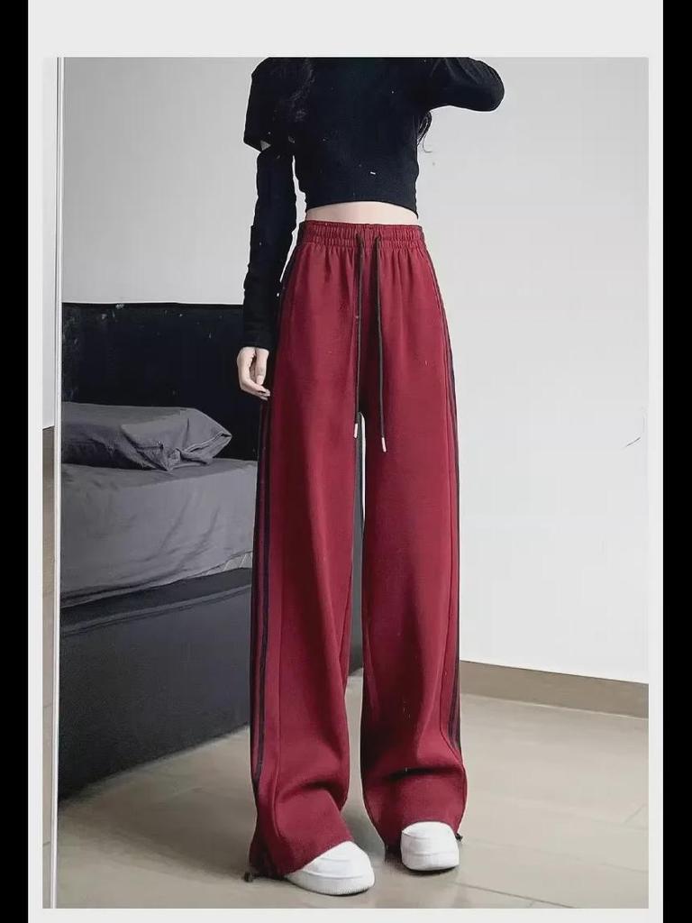 Women's Gray Striped Wide-Leg Sweatpants - Spring/Summer 2024 Fashion