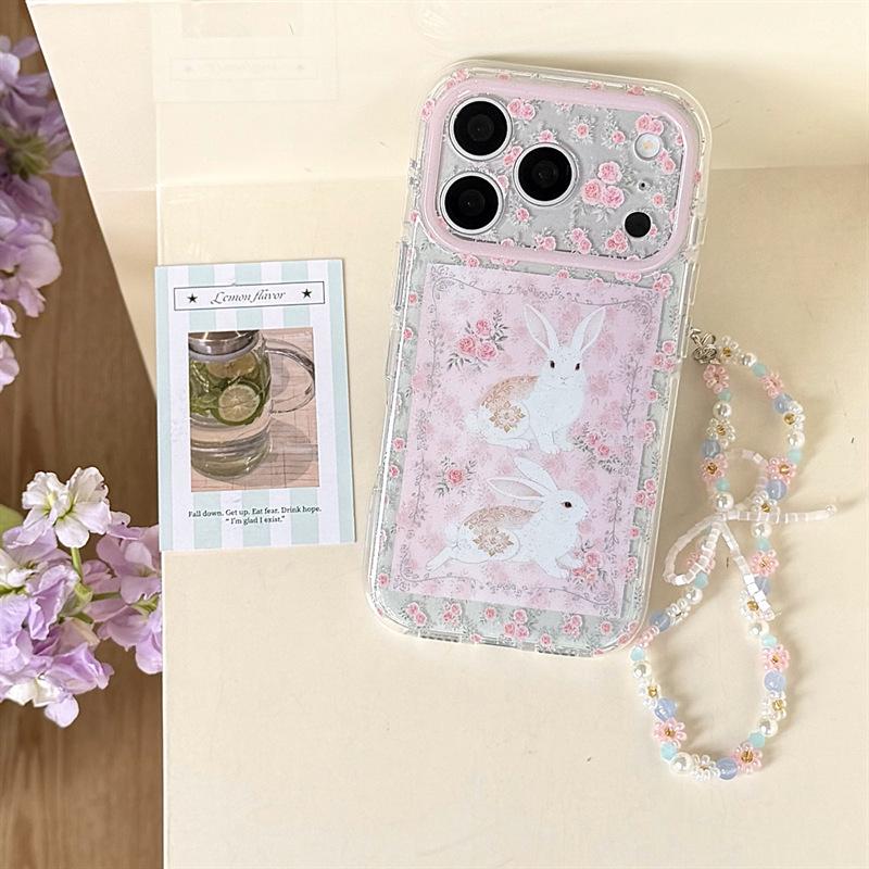 Pastoral Pink Rose Rabbit iPhone 17/16ProMax/15Pro Case for Women