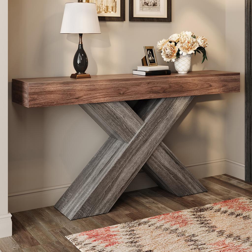 Console Table with X-Shaped Legs, Narrow Console Table, Wood Look, Chipboard, for Hallway and Living Room, Side Table